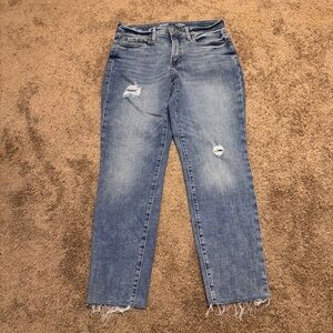 Old Navy Jeans Womens 6 Blue Distressed Denim OG Straight High Rise Stretch